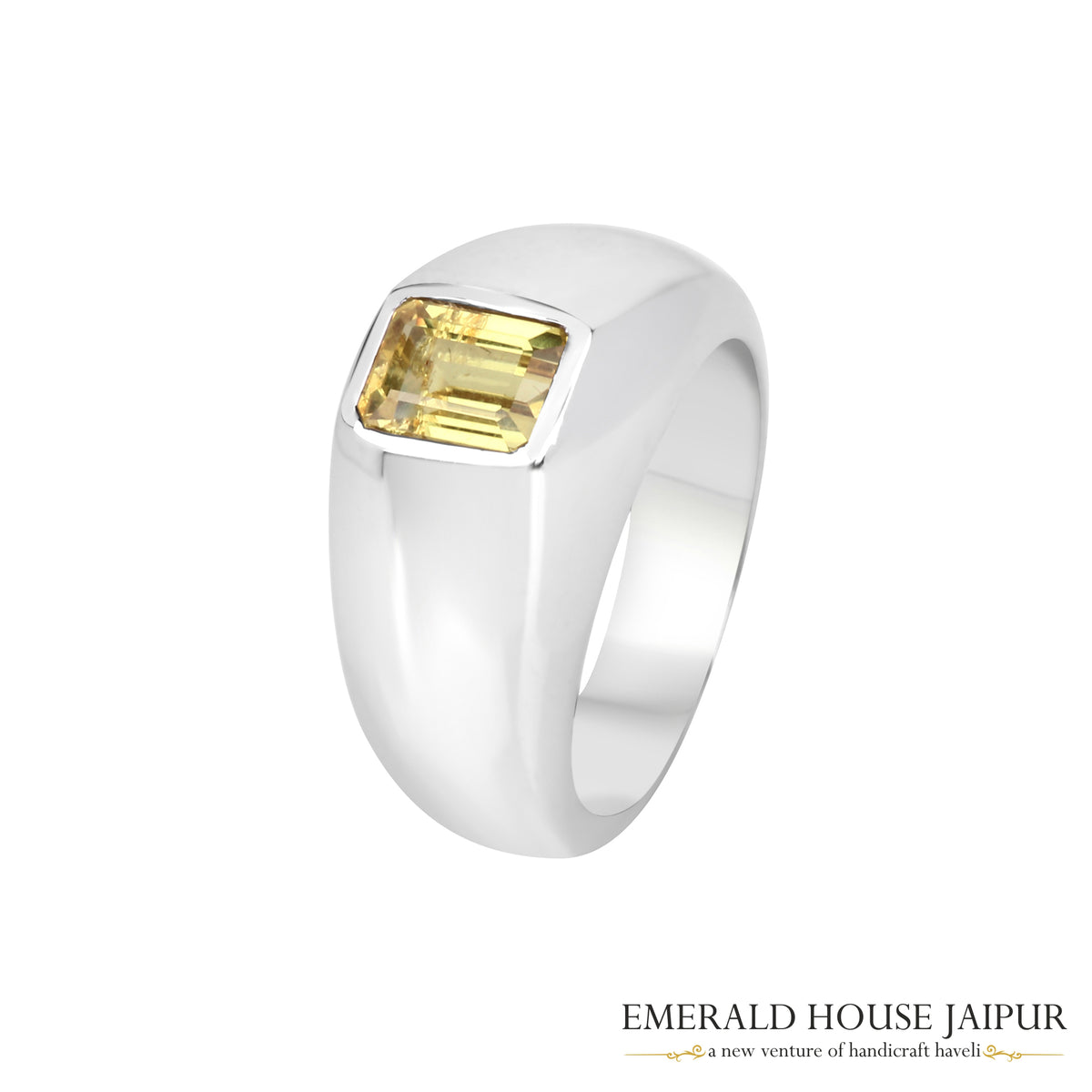 Thai Octagon Yellow Sapphire Ring In 18K White Gold