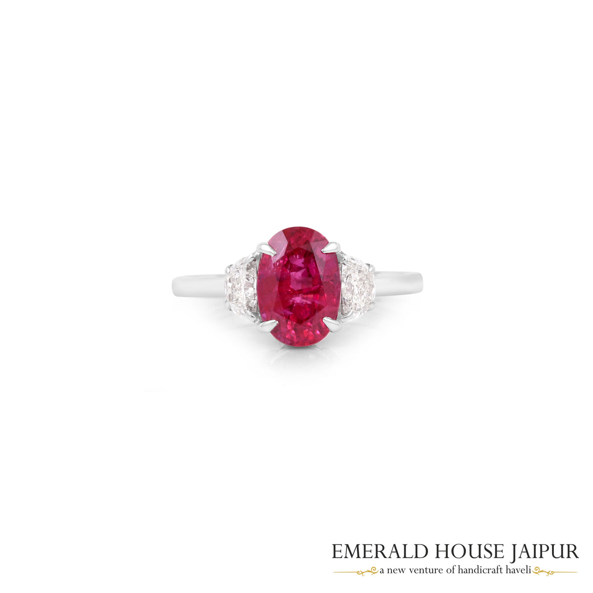 Oval-Cut Mozambique Ruby & Round Brilliant-Cut Diamond Ring in 18K White Gold