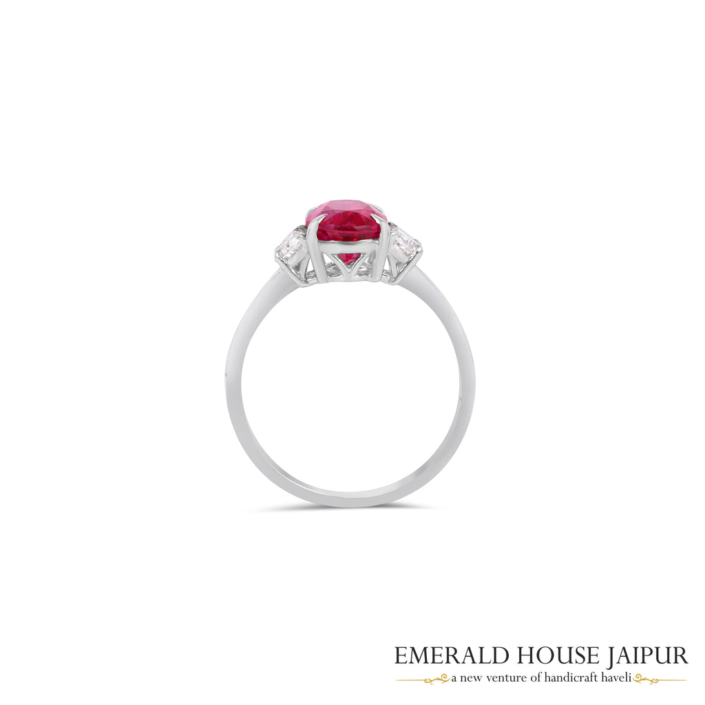 Oval-Cut Mozambique Ruby & Round Brilliant-Cut Diamond Ring in 18K White Gold
