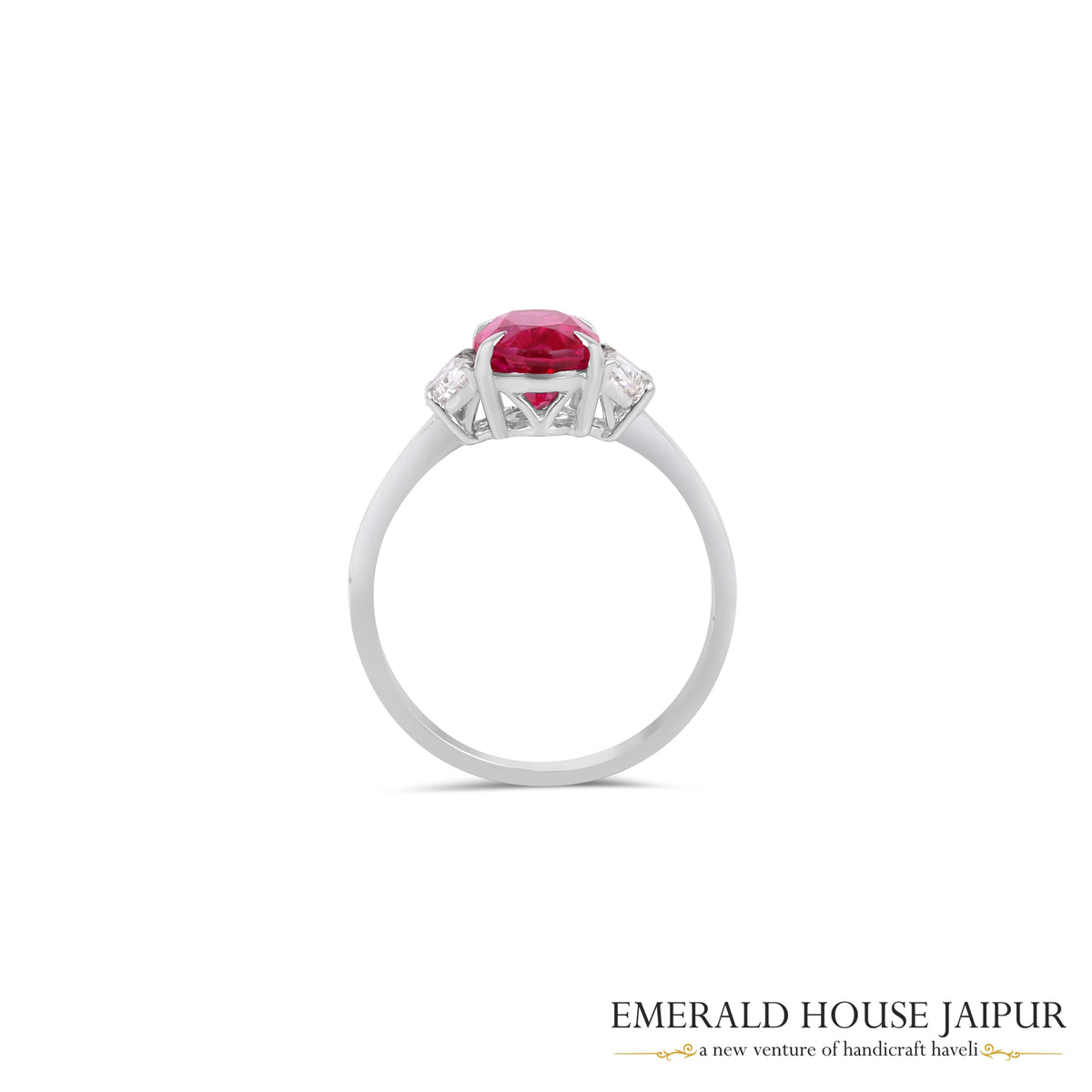 Oval-Cut Mozambique Ruby & Round Brilliant-Cut Diamond Ring in 18K White Gold