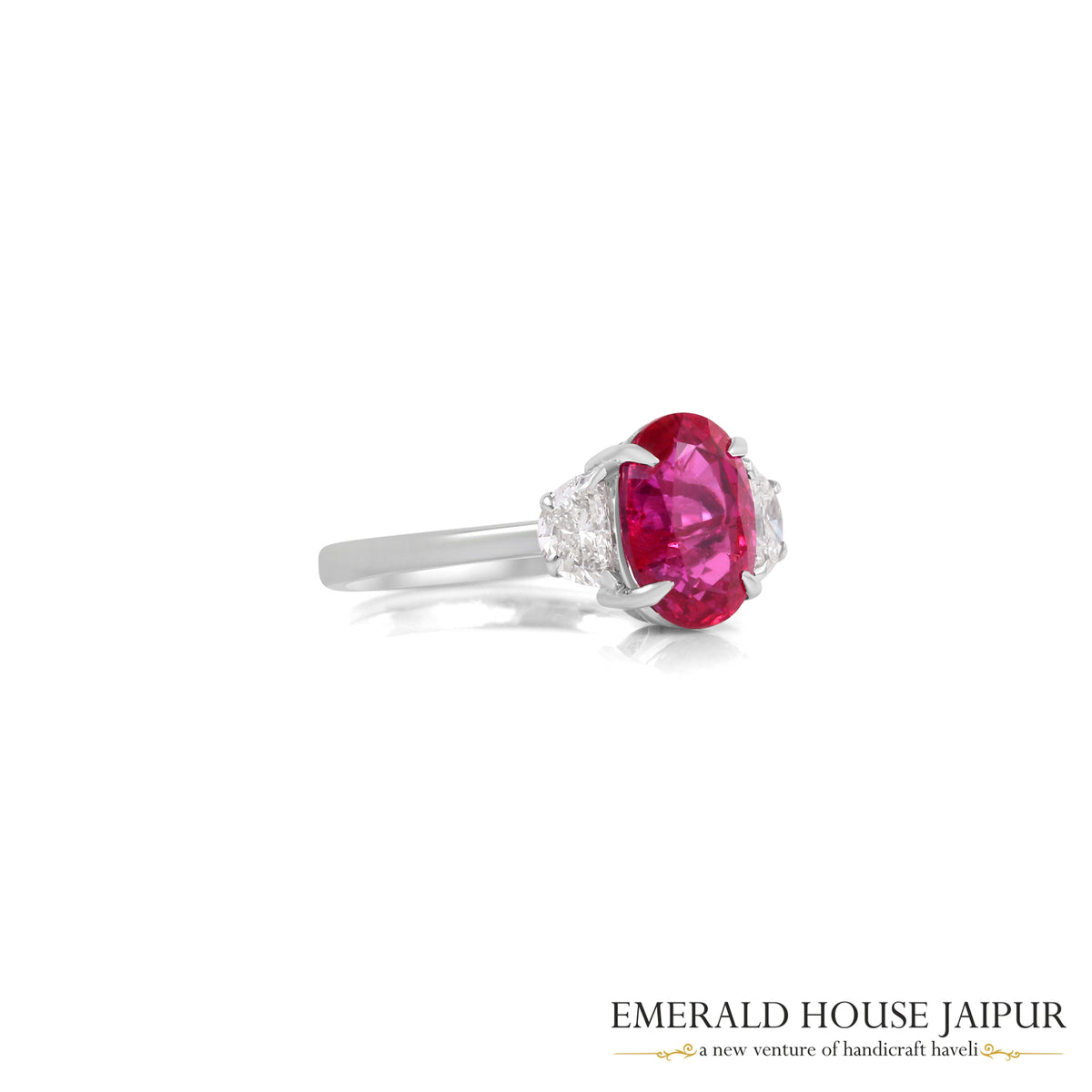 Oval-Cut Mozambique Ruby & Round Brilliant-Cut Diamond Ring in 18K White Gold