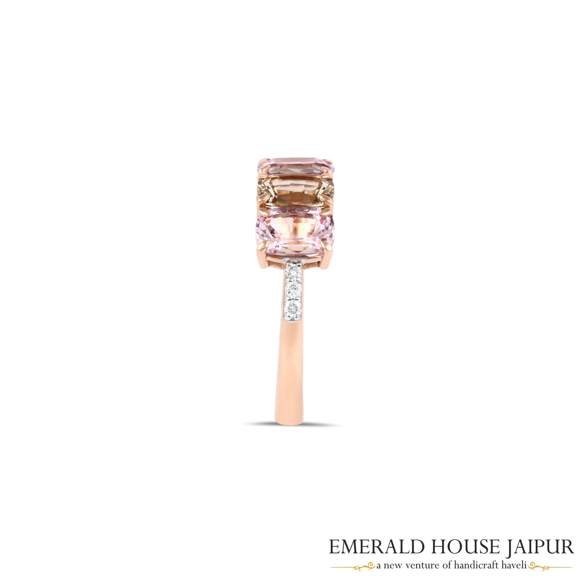 Multi-Coloured Cushion-Cut Sapphire Five-Stone Ring in 18K Rose Gold