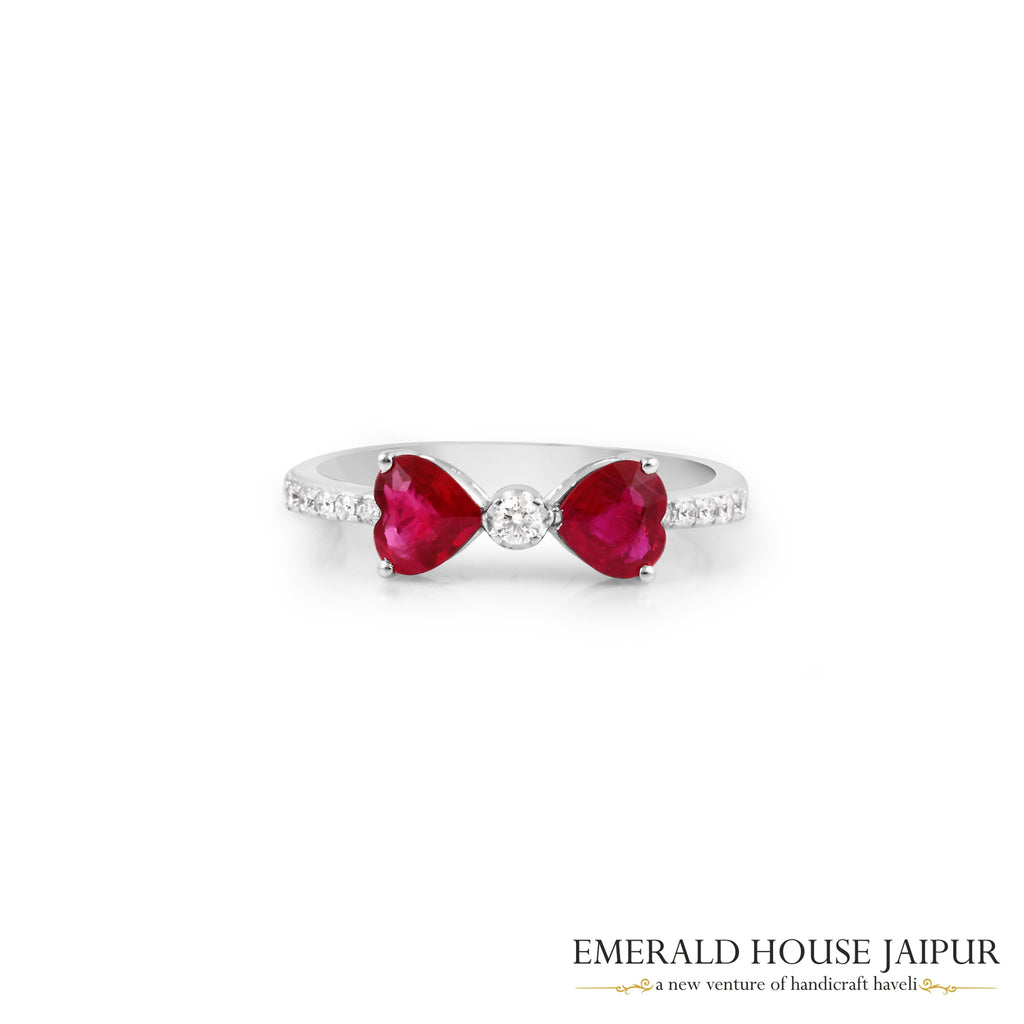Heart-Shaped Ruby & Round Brilliant-Cut Diamond Toi et Moi Ring in 18K White Gold