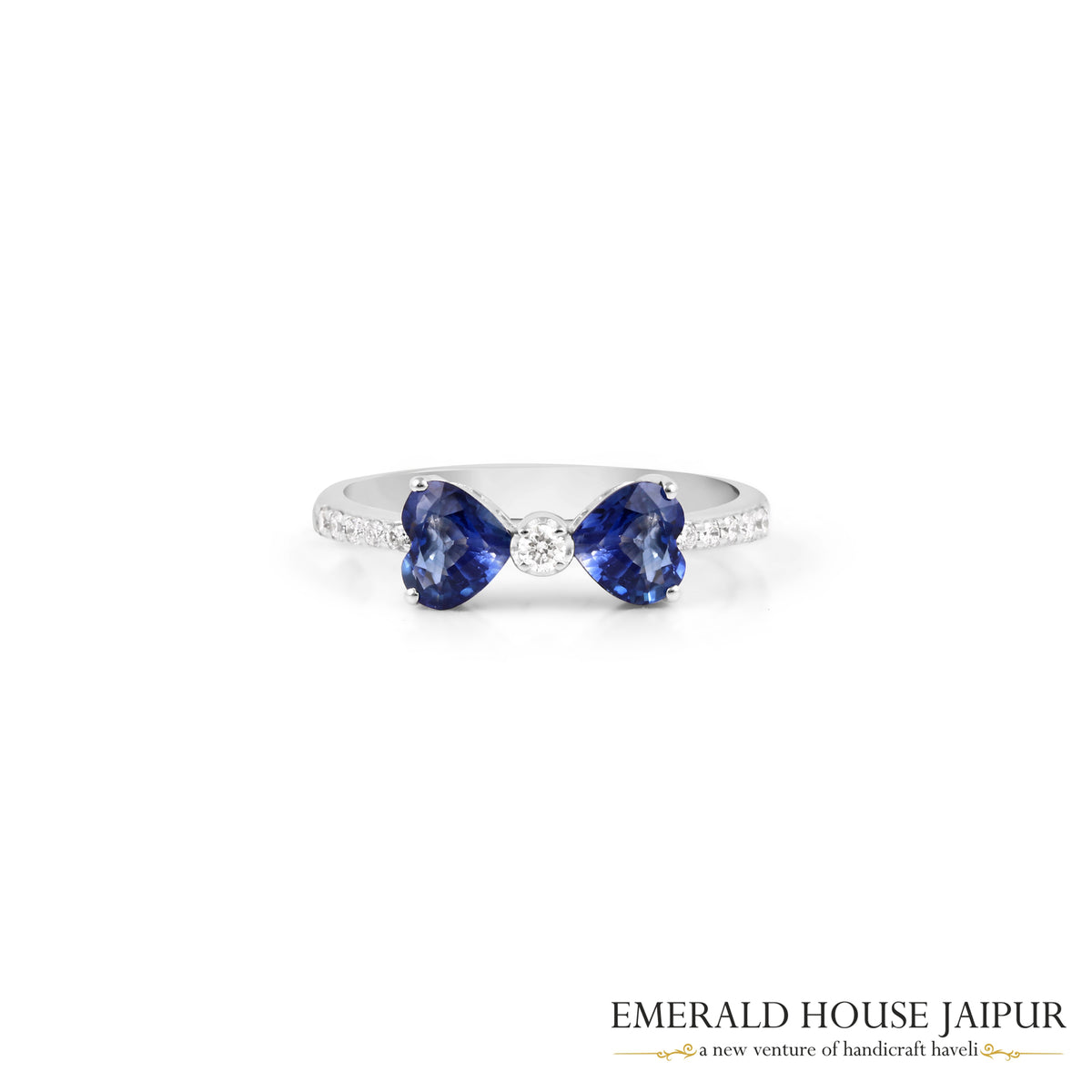 Heart-Shaped Blue Sapphire & Round Brilliant-Cut Diamond Toi et Moi Ring in 18K White Gold