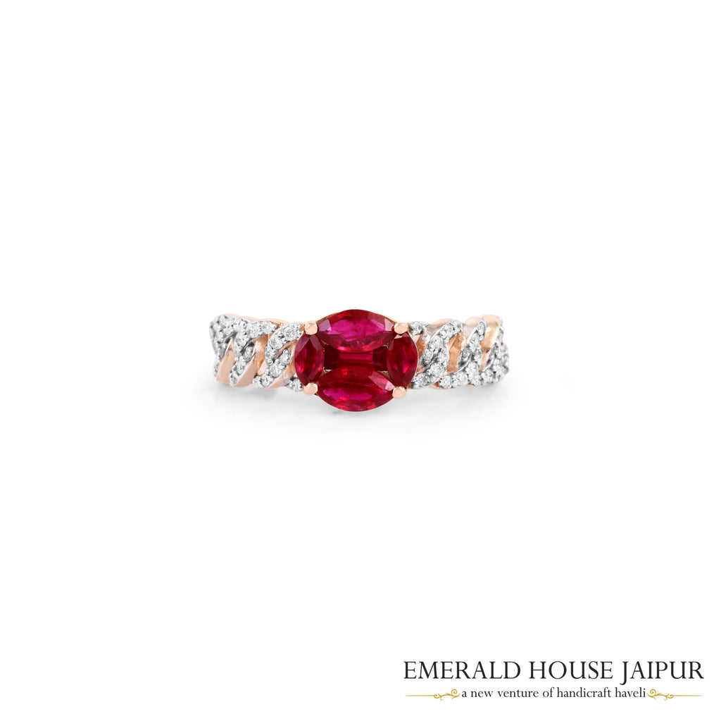 Cushion-Cut Ruby & Diamond Twisted Band Ring in 18K Rose Gold