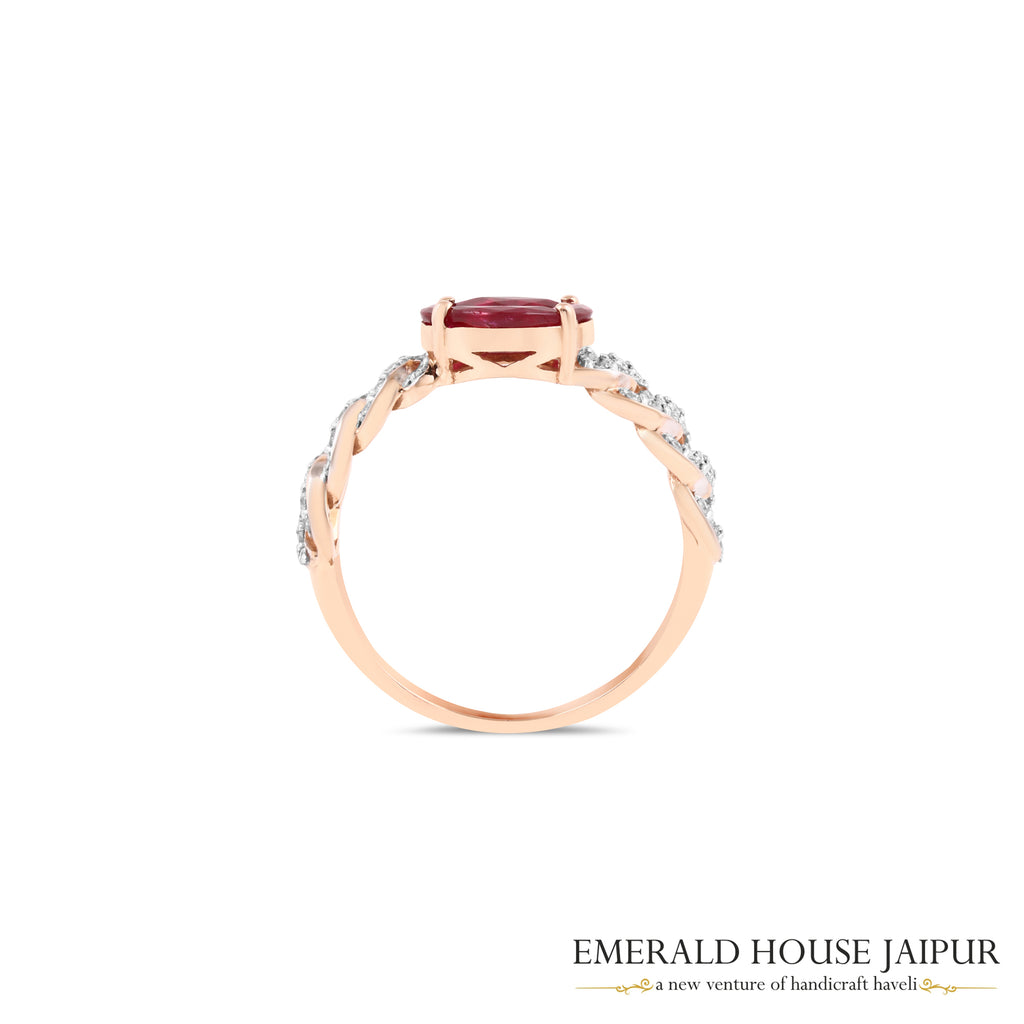 Cushion-Cut Ruby & Diamond Twisted Band Ring in 18K Rose Gold