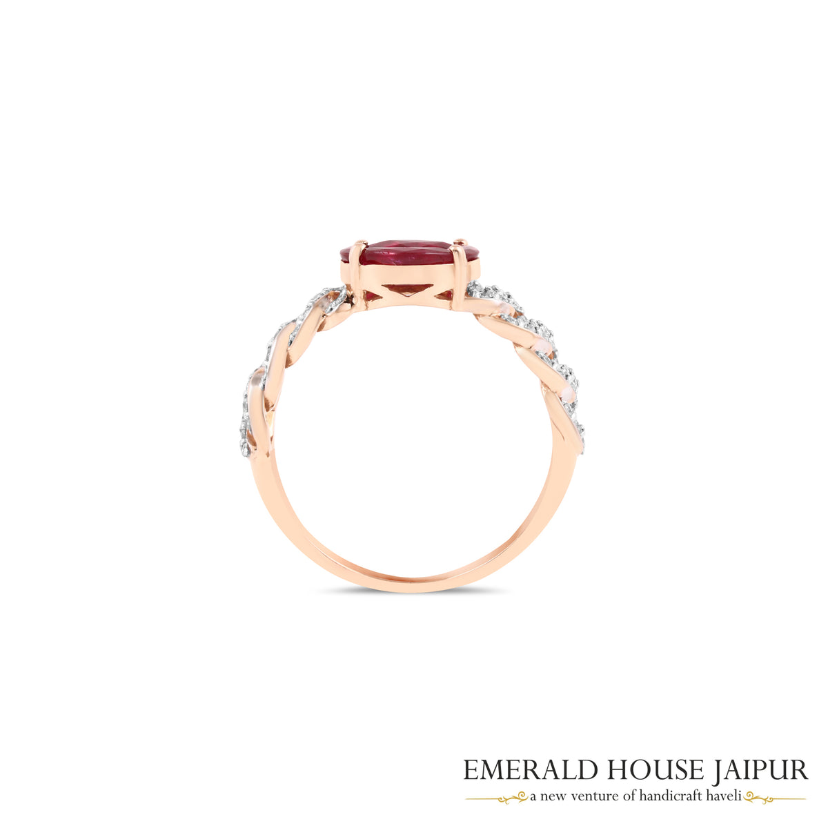 Cushion-Cut Ruby & Diamond Twisted Band Ring in 18K Rose Gold