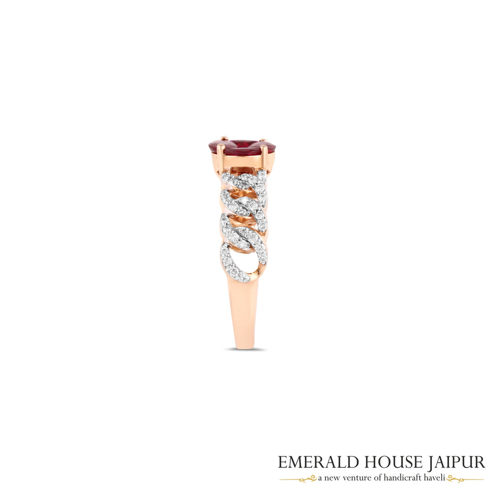 Cushion-Cut Ruby & Diamond Twisted Band Ring in 18K Rose Gold