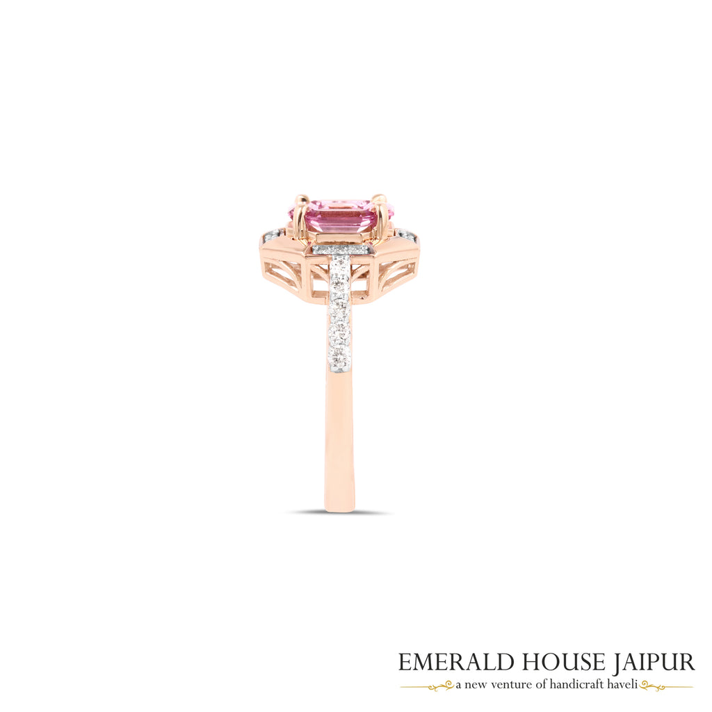 Octagonal Step-Cut Pink Sapphire & Diamond Geometric Ring in 18K Rose Gold