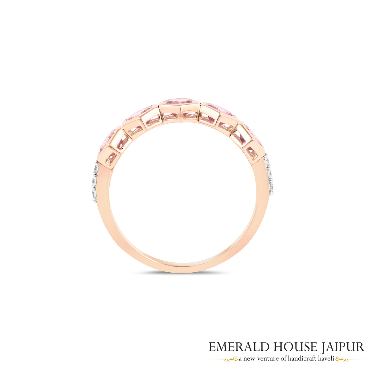 Hexagon-Cut Pink Sapphire & Diamond Band Ring in 18K Rose Gold
