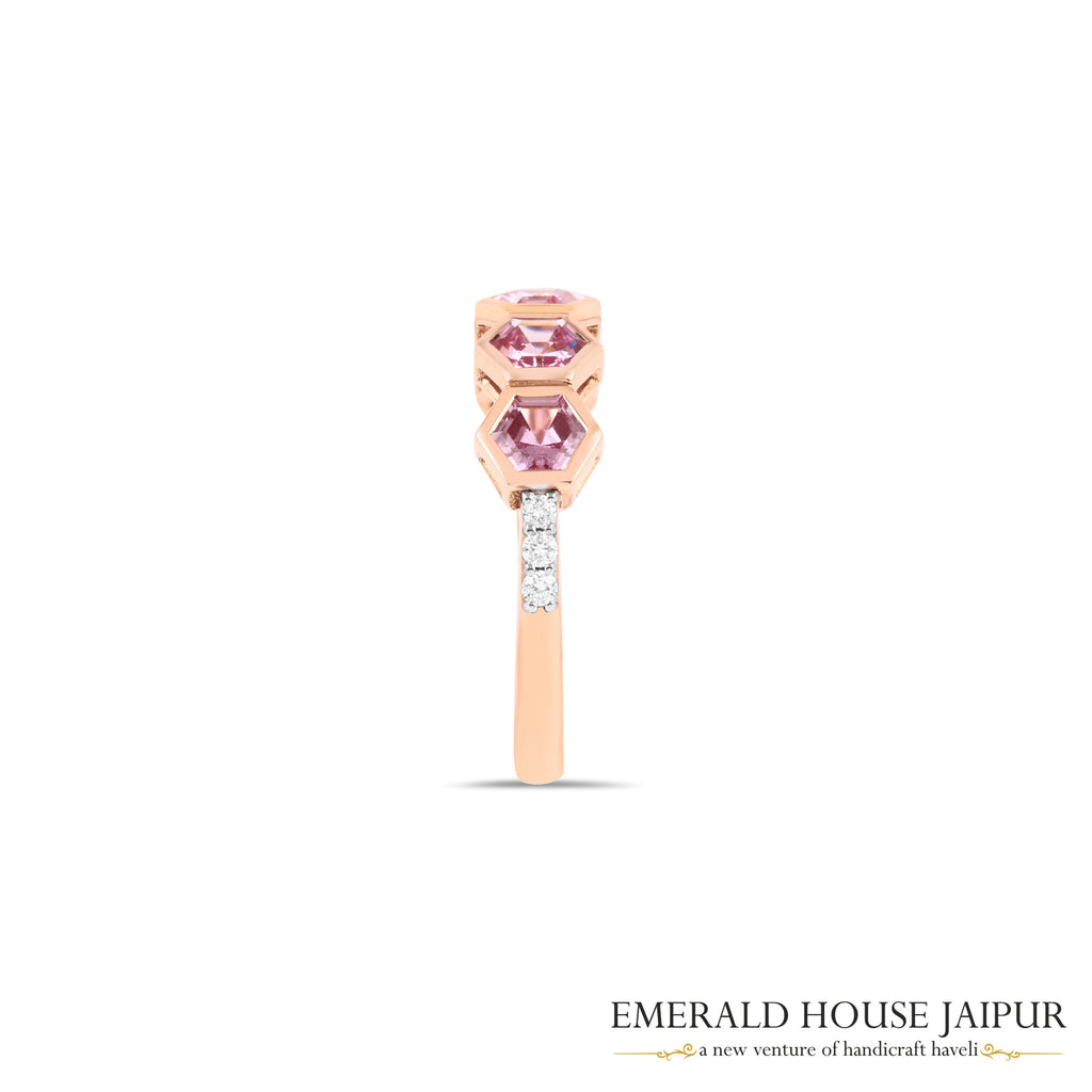 Hexagon-Cut Pink Sapphire & Diamond Band Ring in 18K Rose Gold