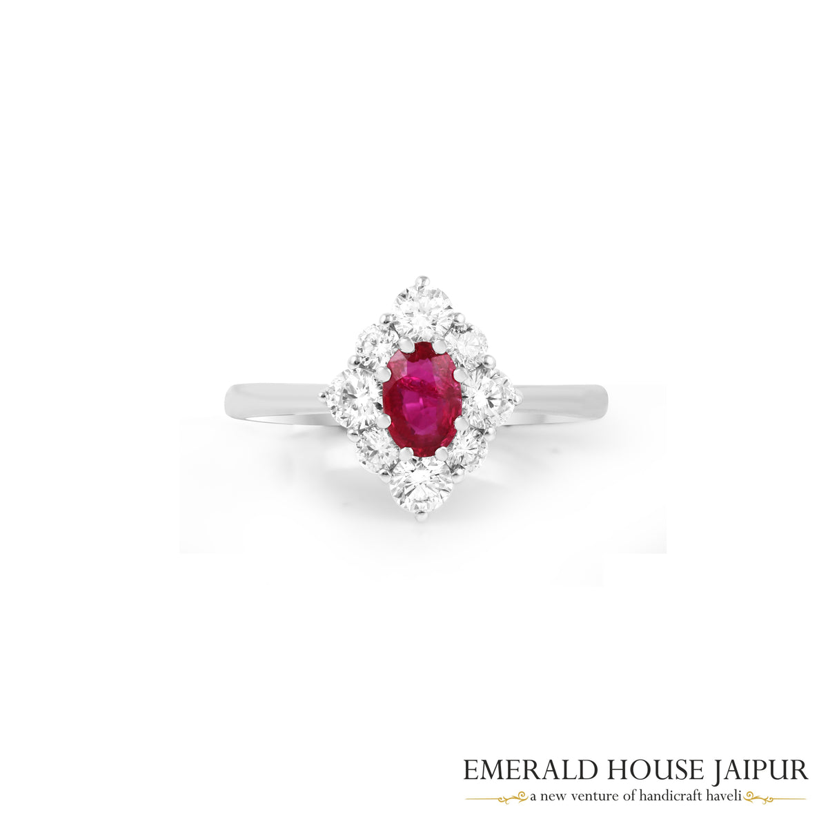 Oval-Cut Ruby & Round Brilliant-Cut Diamond Halo Ring in 18K White Gold
