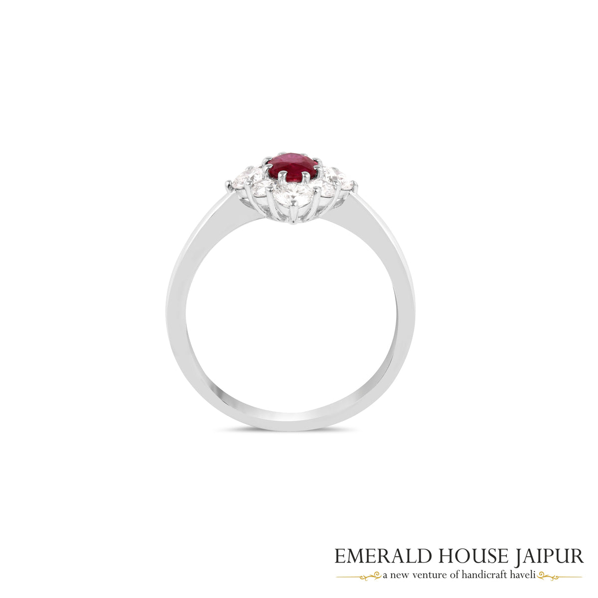 Oval-Cut Ruby & Round Brilliant-Cut Diamond Halo Ring in 18K White Gold