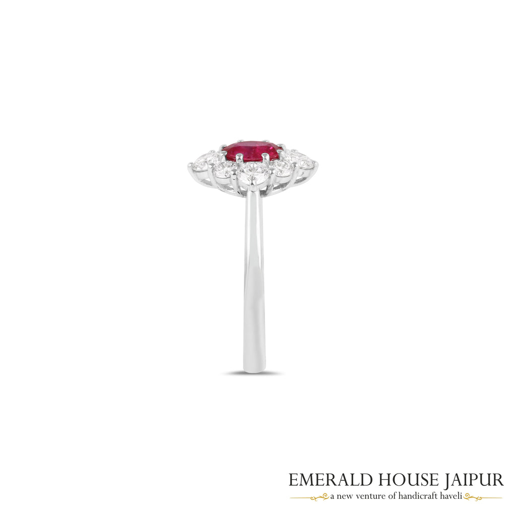 Oval-Cut Ruby & Round Brilliant-Cut Diamond Halo Ring in 18K White Gold