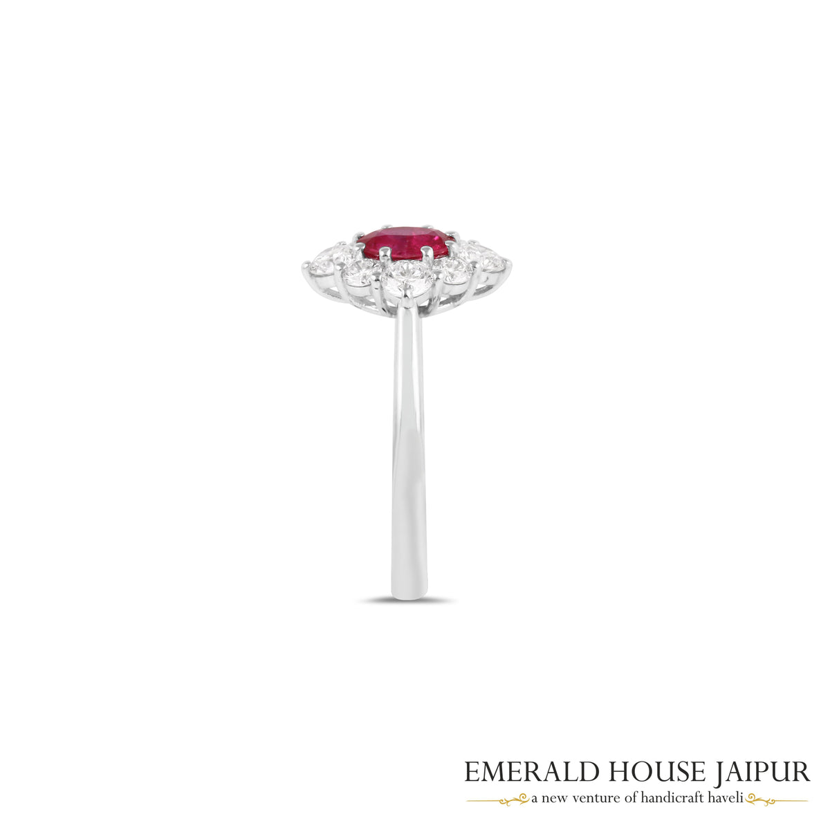 Oval-Cut Ruby & Round Brilliant-Cut Diamond Halo Ring in 18K White Gold