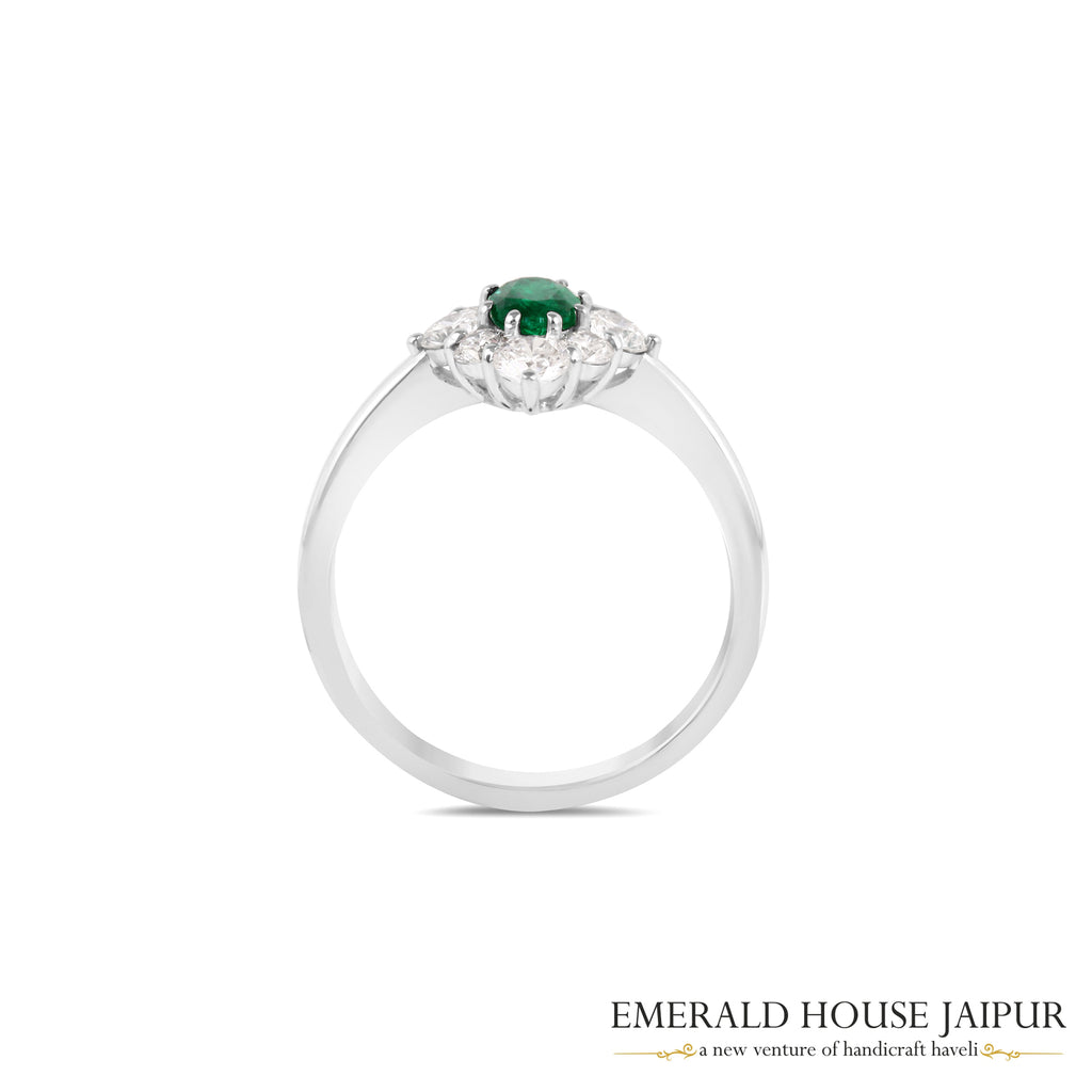 Oval-Cut Emerald & Round Brilliant-Cut Diamond Halo Ring in 18K White Gold