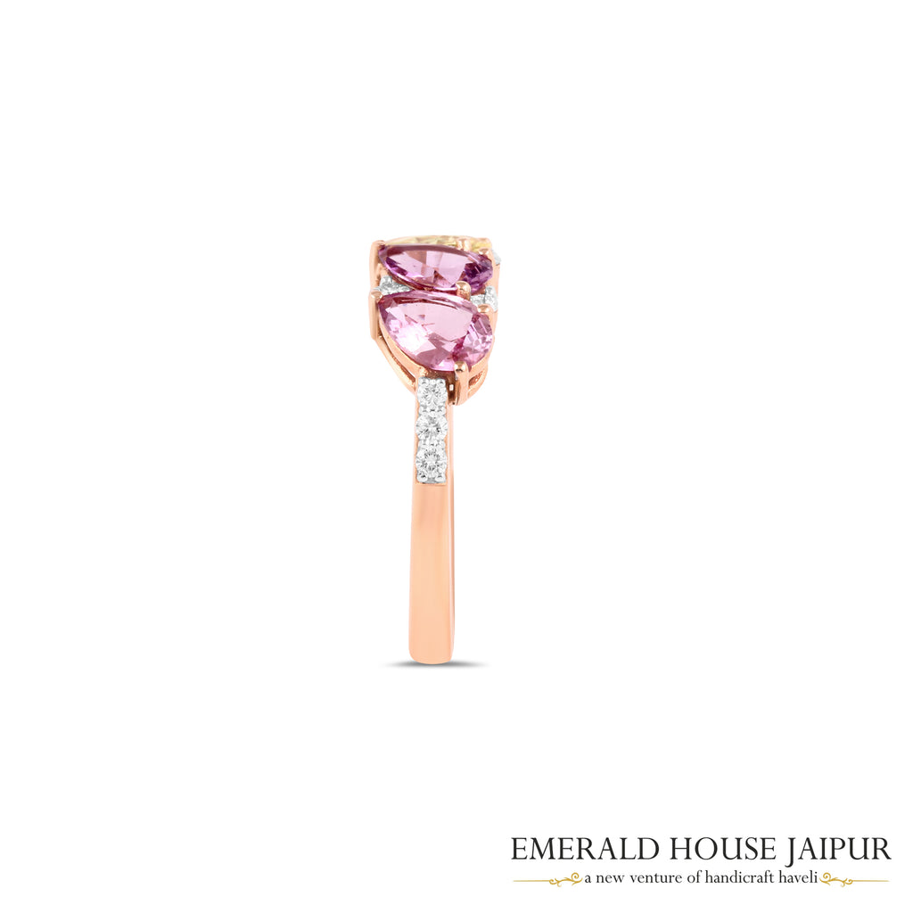 Multi-Coloured Cushion-Cut Sapphire & Diamond Four-Stone Ring in 18K Rose Gold