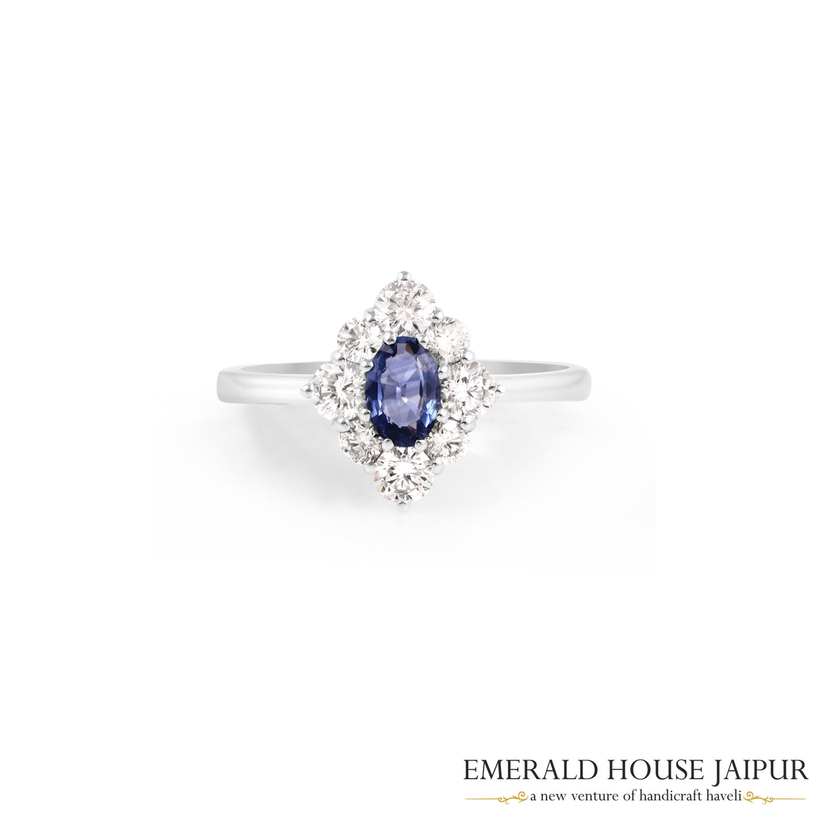 Oval-Cut Blue Sapphire & Round Brilliant-Cut Diamond Halo Ring in 18K White Gold