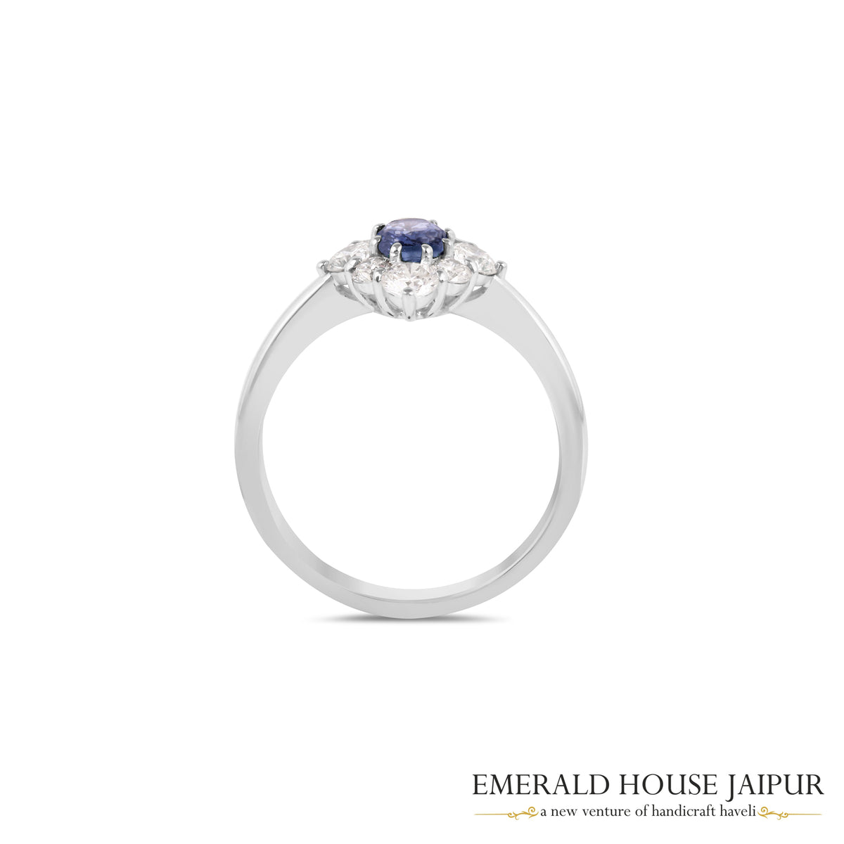 Oval-Cut Blue Sapphire & Round Brilliant-Cut Diamond Halo Ring in 18K White Gold