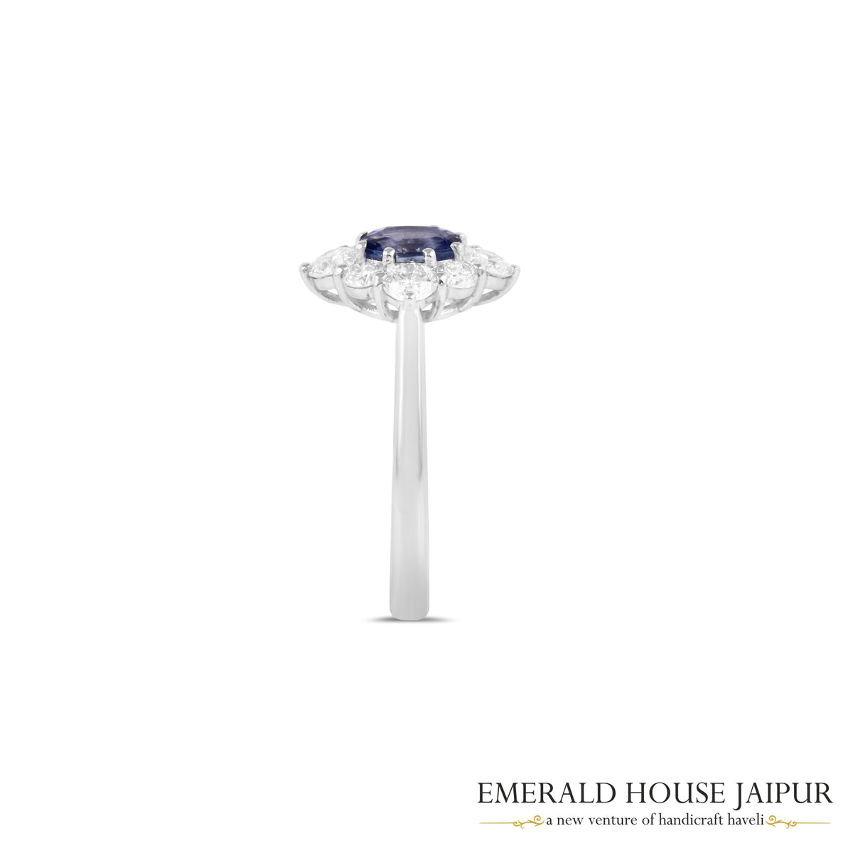 Oval-Cut Blue Sapphire & Round Brilliant-Cut Diamond Halo Ring in 18K White Gold