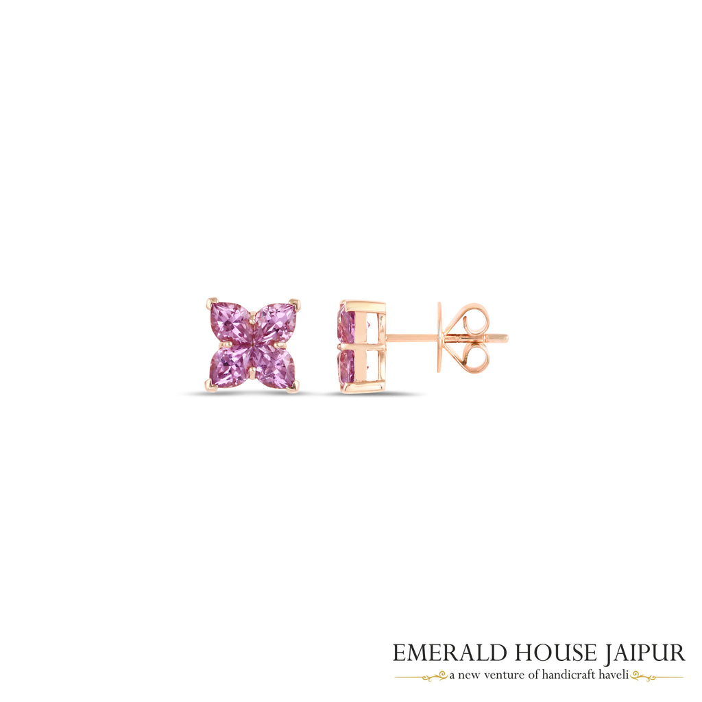 Marquise-Cut Pink Sapphire Butterfly Stud Earrings in 18K Rose Gold