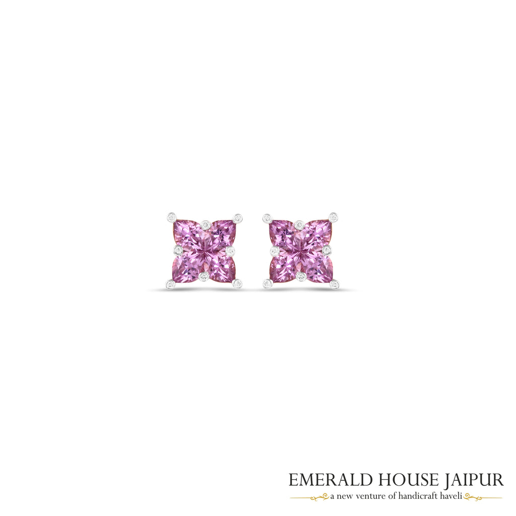 Pear-Cut Pink Sapphire & Round Brilliant-Cut Diamond Butterfly Stud Earrings in 18K Rose Gold