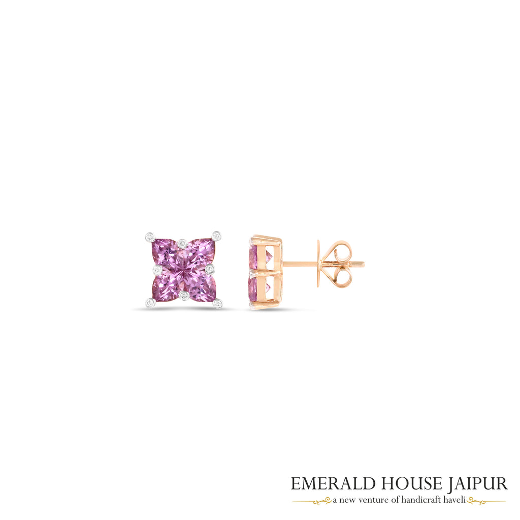 Pear-Cut Pink Sapphire & Round Brilliant-Cut Diamond Butterfly Stud Earrings in 18K Rose Gold