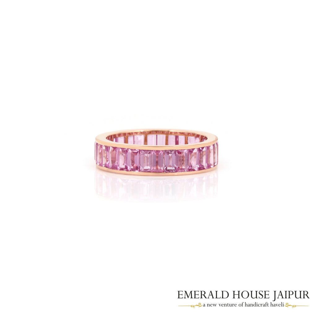 Pink Sapphire Baguette Eternity Band in 18K Rose Gold