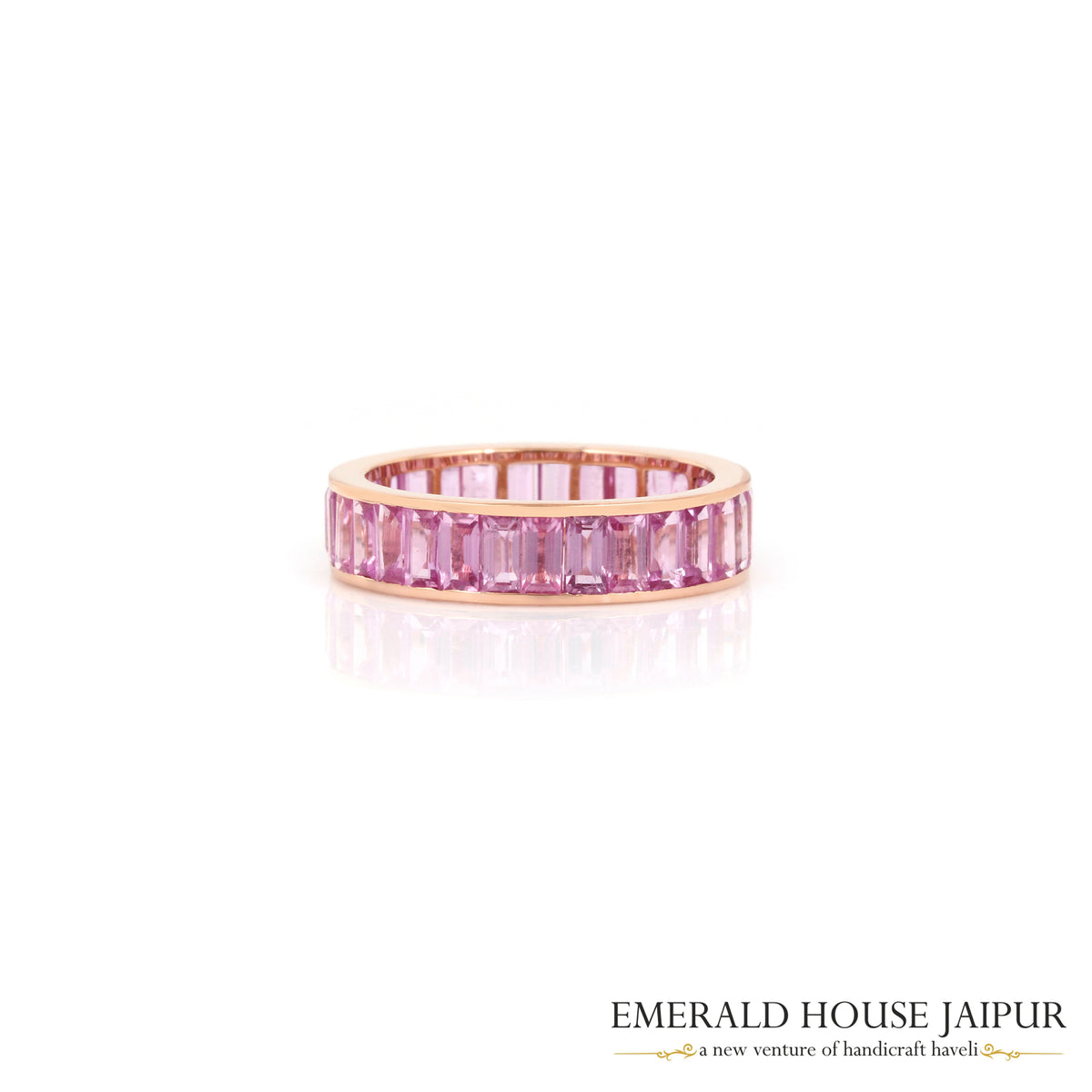 Pink Sapphire Baguette Eternity Band in 18K Rose Gold