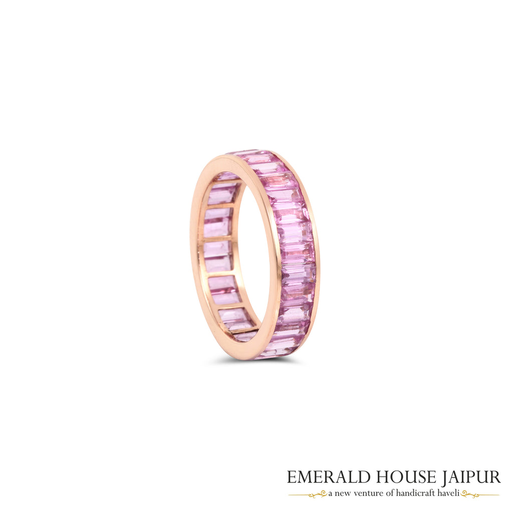 Pink Sapphire Baguette Eternity Band in 18K Rose Gold