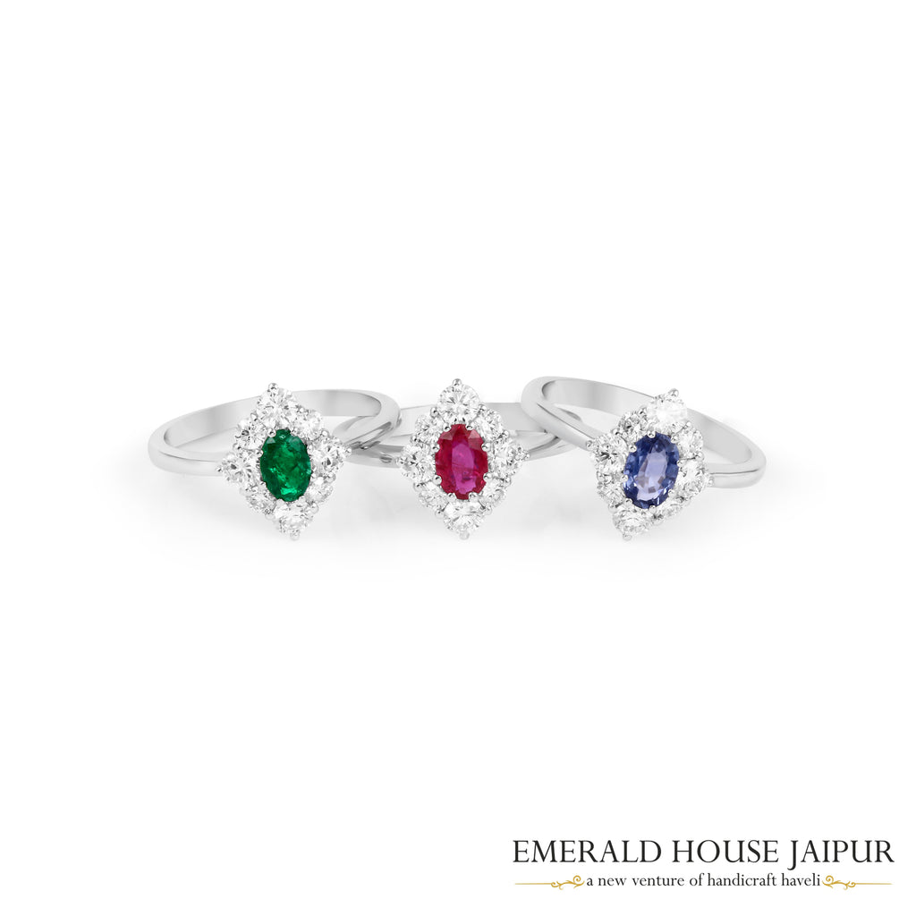 Oval-Cut Blue Sapphire & Round Brilliant-Cut Diamond Halo Ring in 18K White Gold