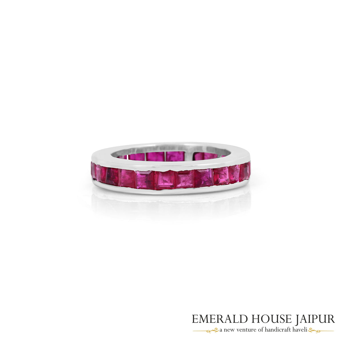 Mozambique Princess Ruby Eternity Band Ring in 18k White Gold