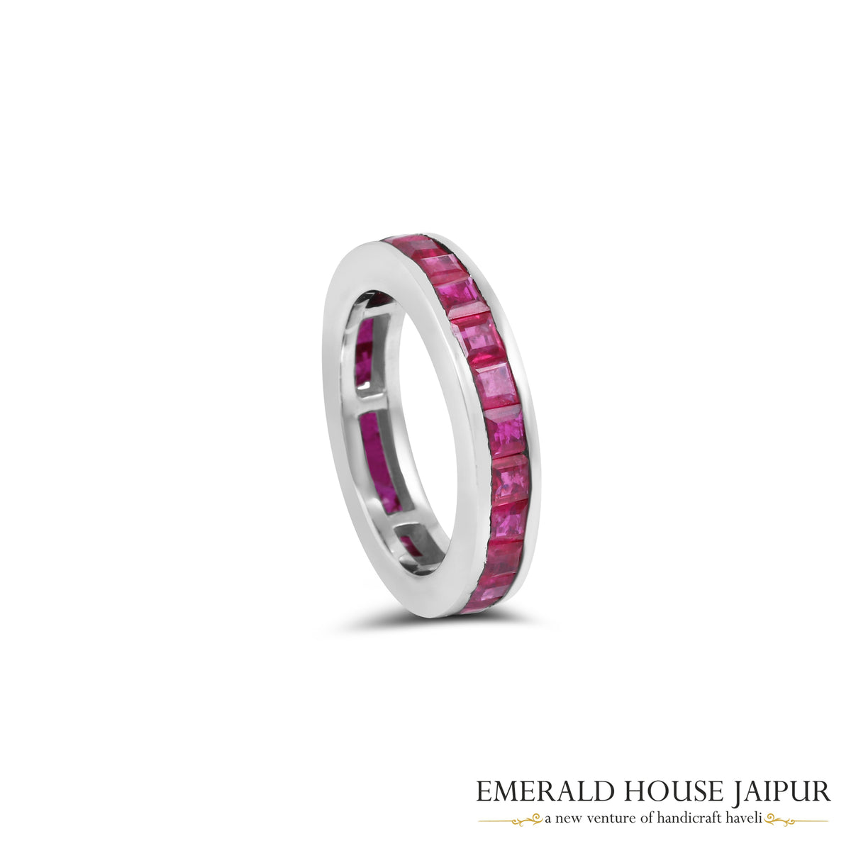 Mozambique Princess Ruby Eternity Band Ring in 18k White Gold