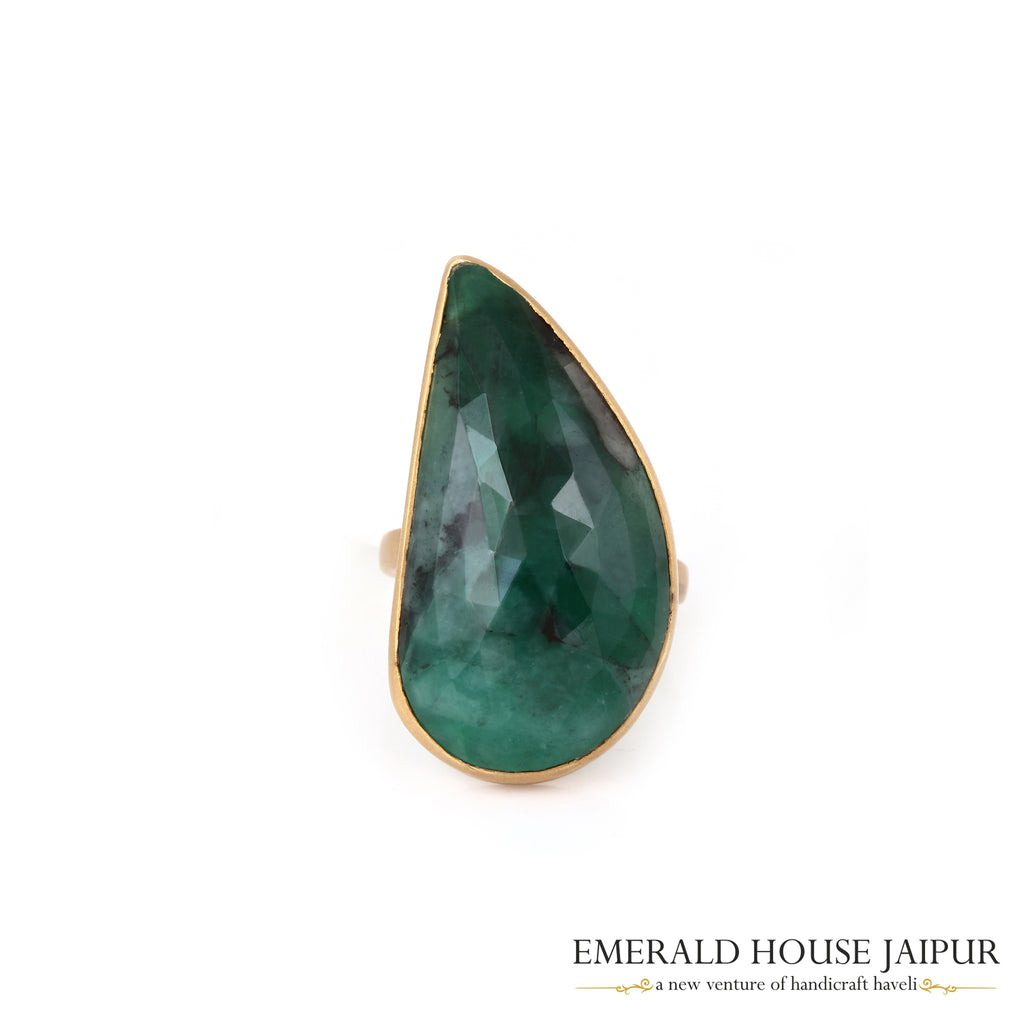 Zambian Fancy Emerald Ring in 14K Matte Yellow Gold