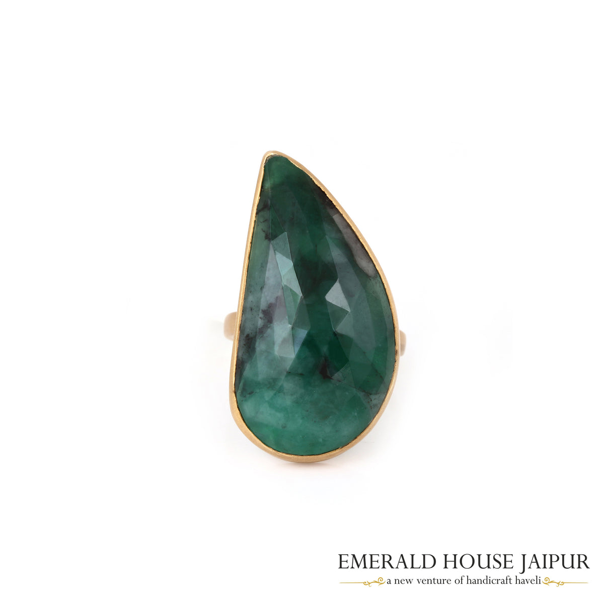 Zambian Fancy Emerald Ring in 14K Matte Yellow Gold