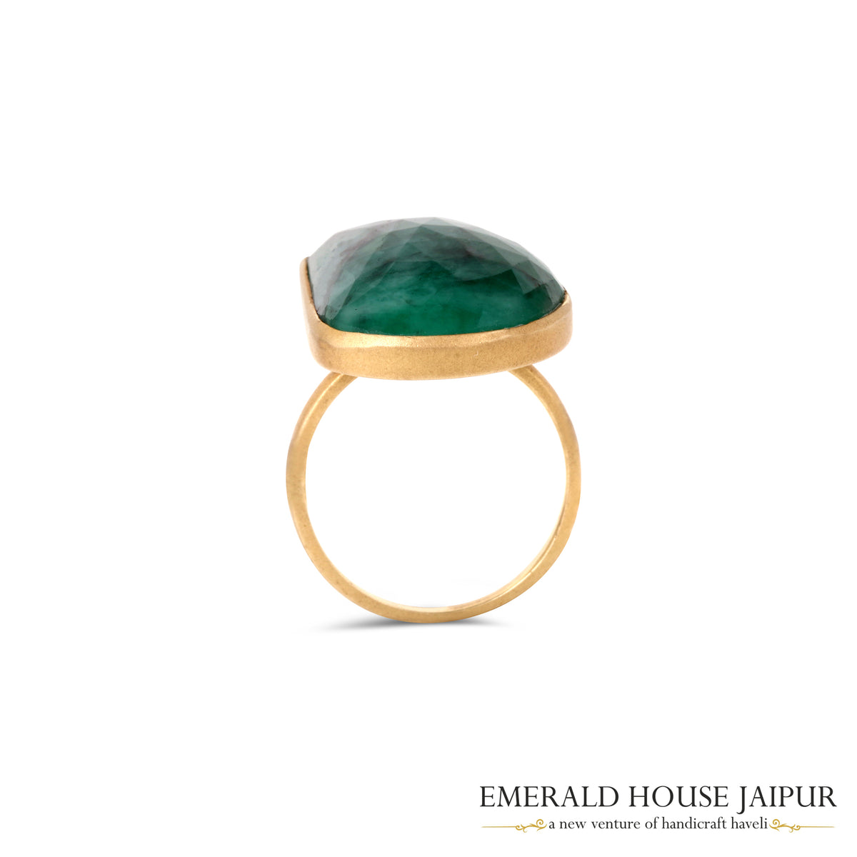 Zambian Fancy Emerald Ring in 14K Matte Yellow Gold