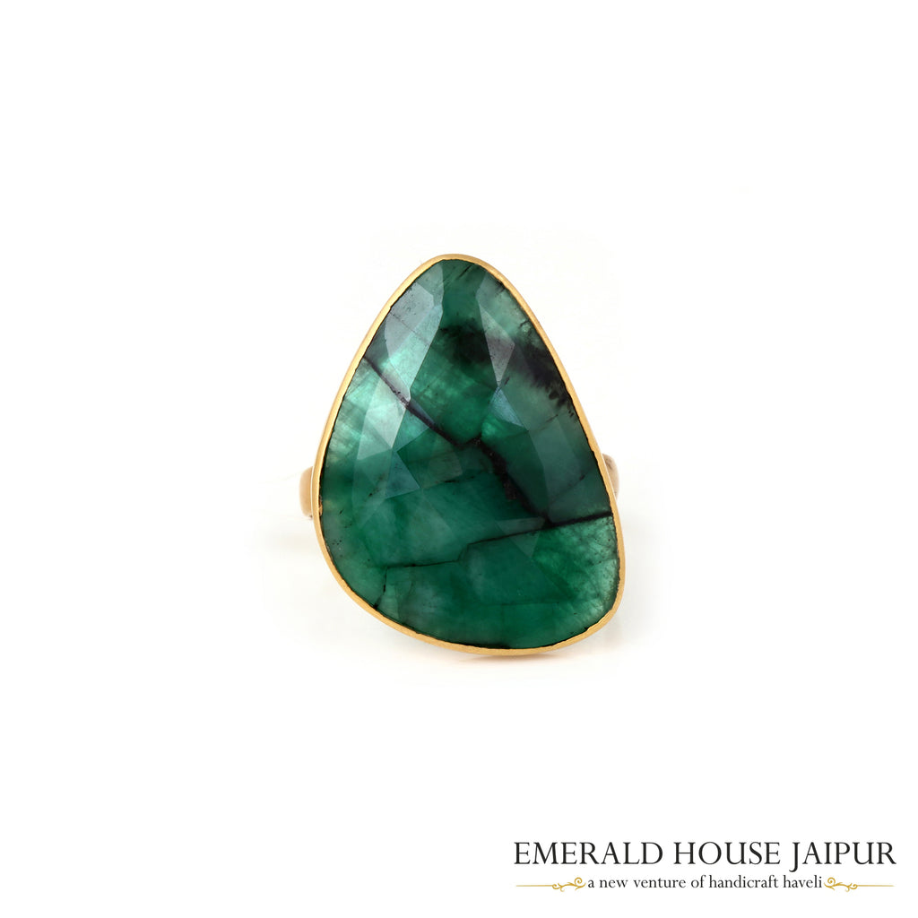 Zambian Fancy Emerald Ring in 14K Matte Yellow Gold