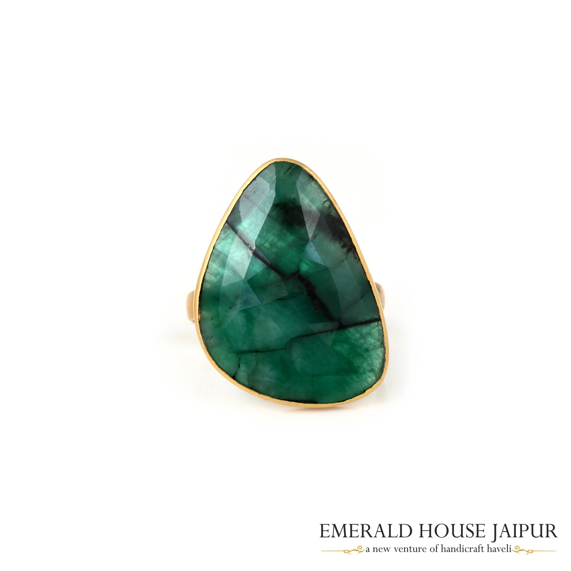Zambian Fancy Emerald Ring in 14K Matte Yellow Gold