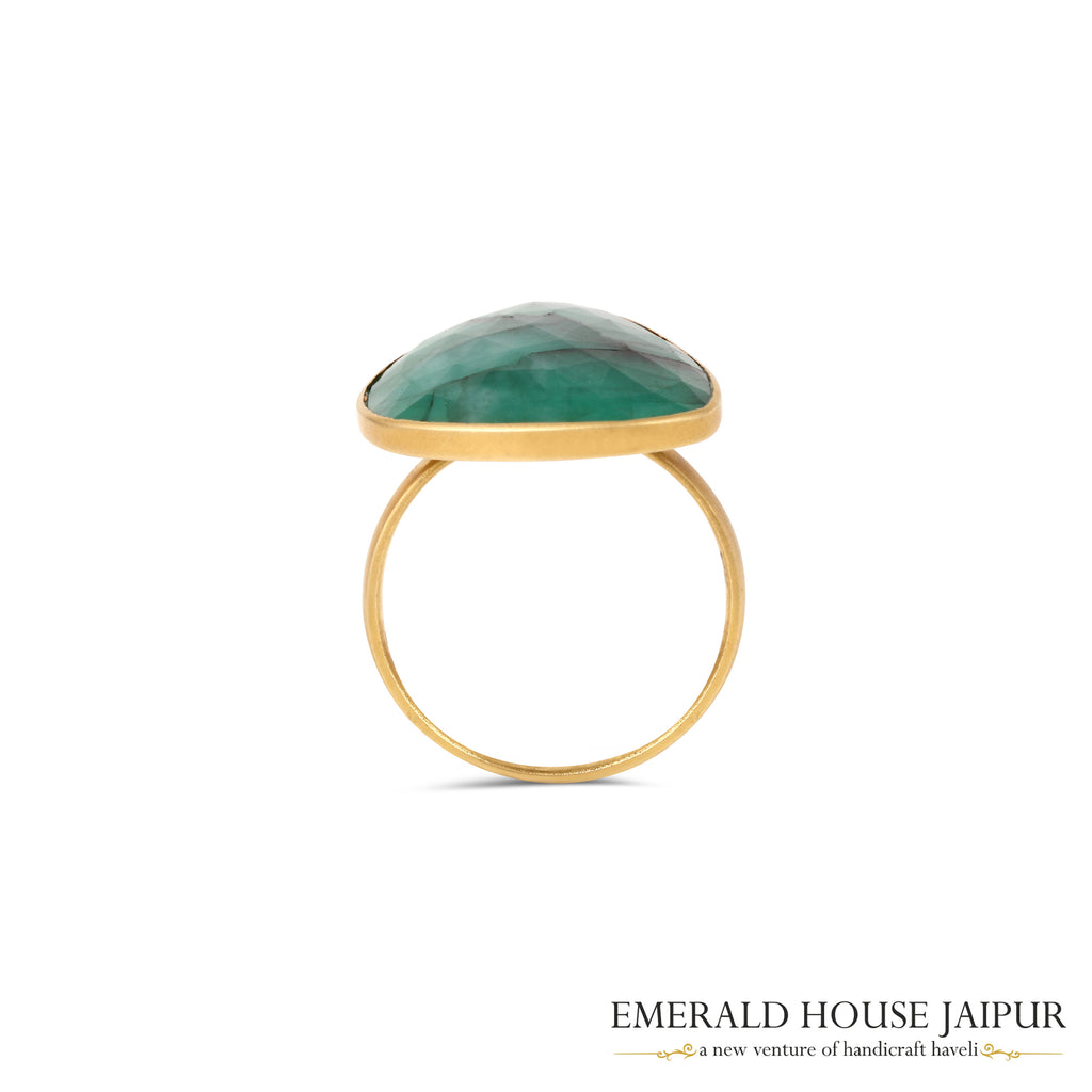Zambian Fancy Emerald Ring in 14K Matte Yellow Gold