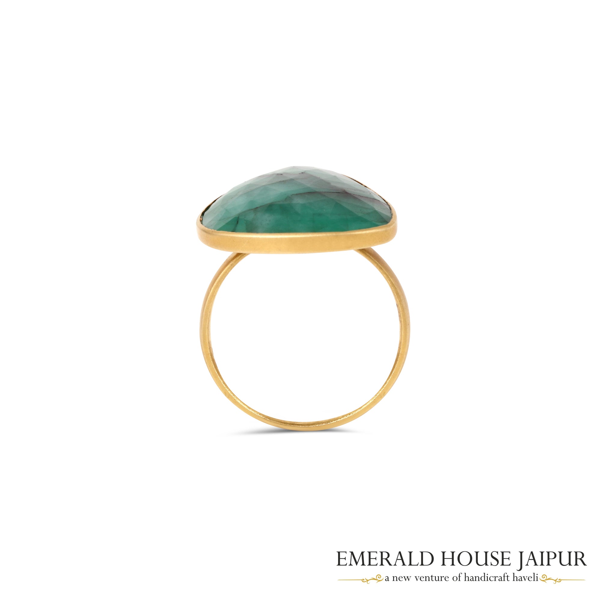 Zambian Fancy Emerald Ring in 14K Matte Yellow Gold