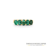 Zambian Quint Oval Emeralds Ring in 18k Yellow Gold