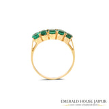 Zambian Quint Oval Emeralds Ring in 18k Yellow Gold