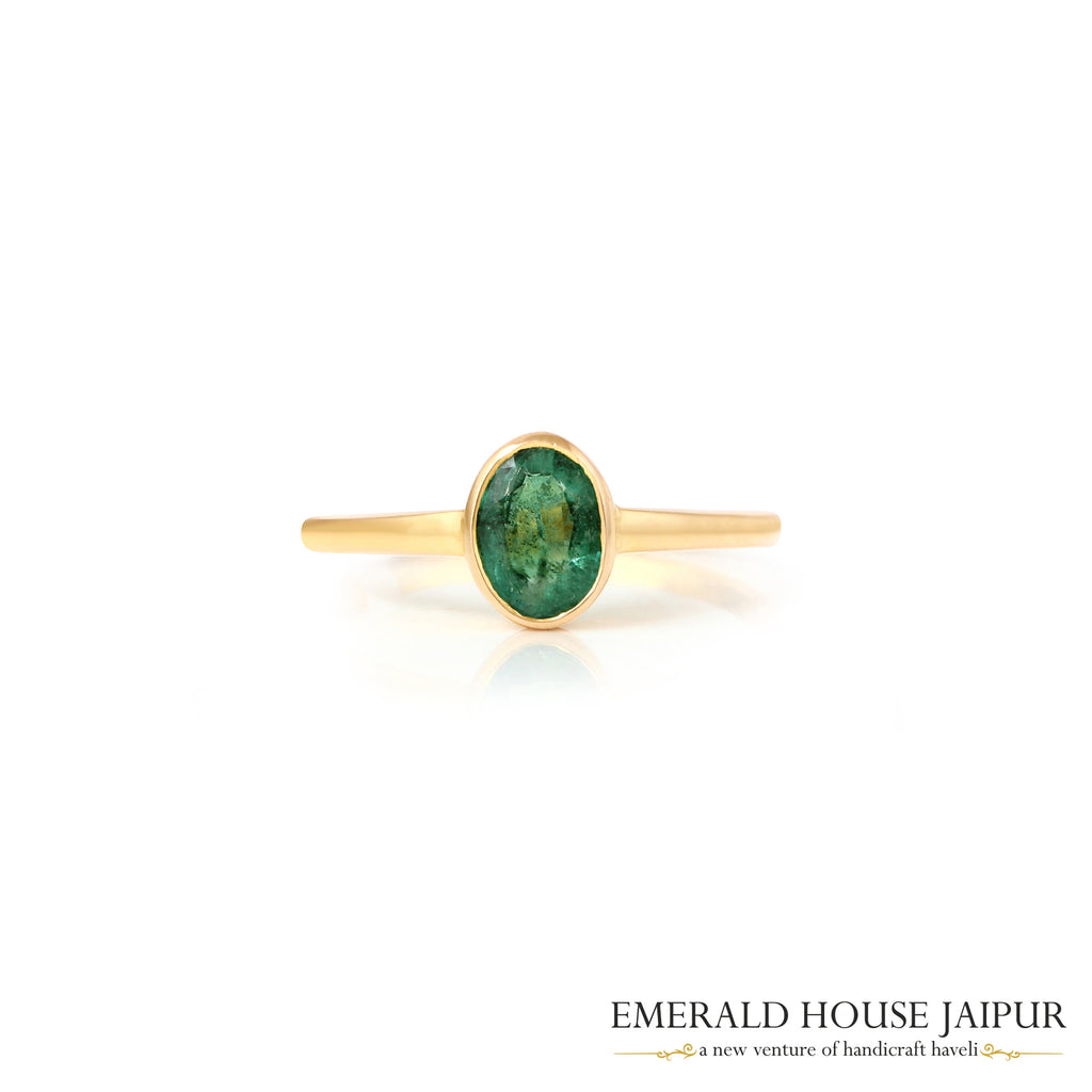 Zambian Oval Emerald Ring in 18k Yellow Gold