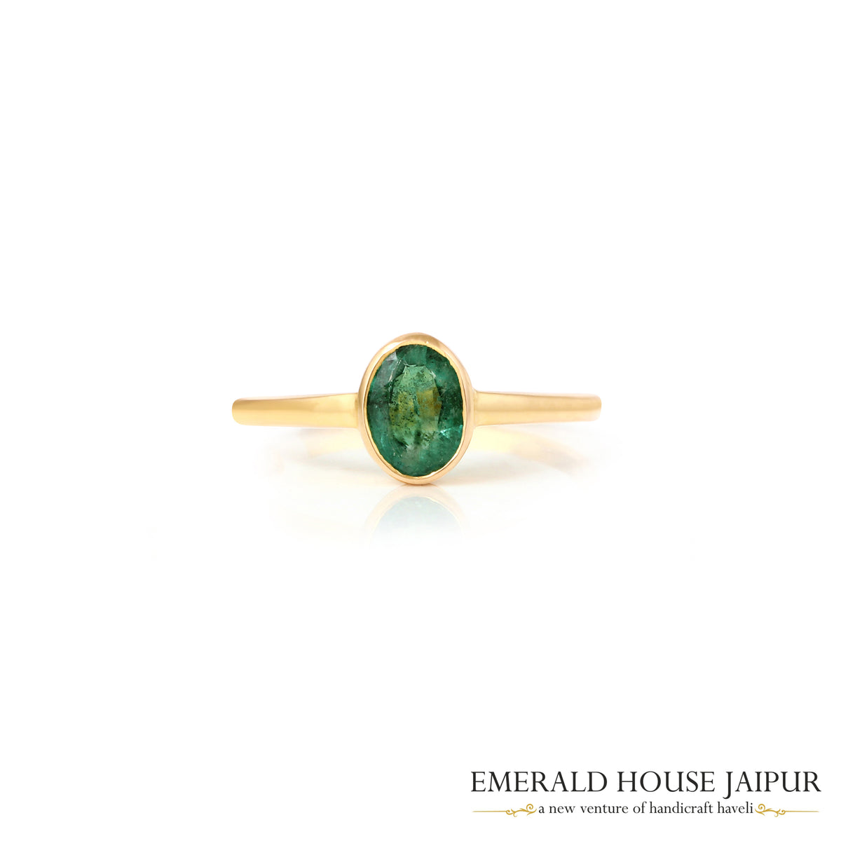 Zambian Oval Emerald Ring in 18k Yellow Gold