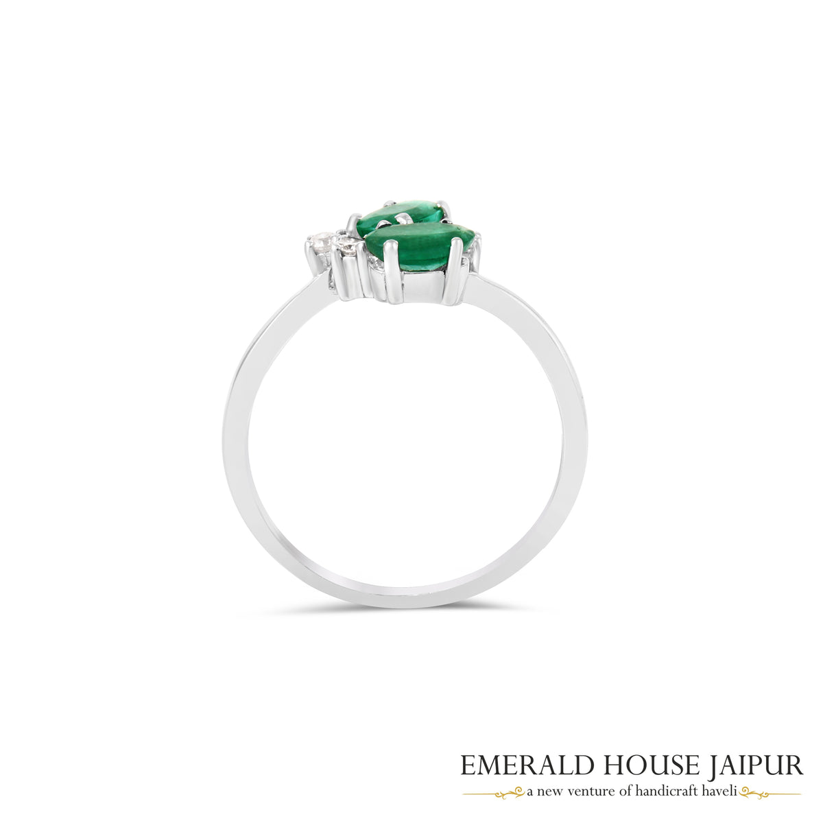 Oval-Cut Emerald Toi et Moi Ring with Round Brilliant-Cut Diamonds in 18K White Gold