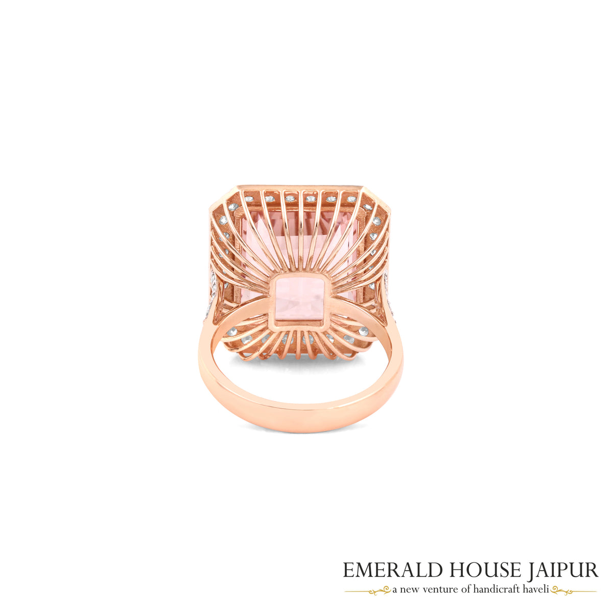 Emerald-Cut Morganite & Diamond Halo Ring in 18K Rose Gold
