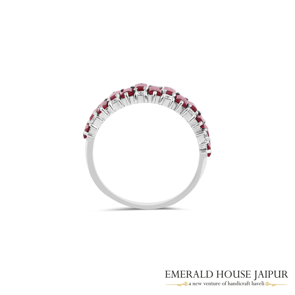 Baguette-Cut Ruby & Round Brilliant-Cut Diamond Half-Band in 18K White Gold