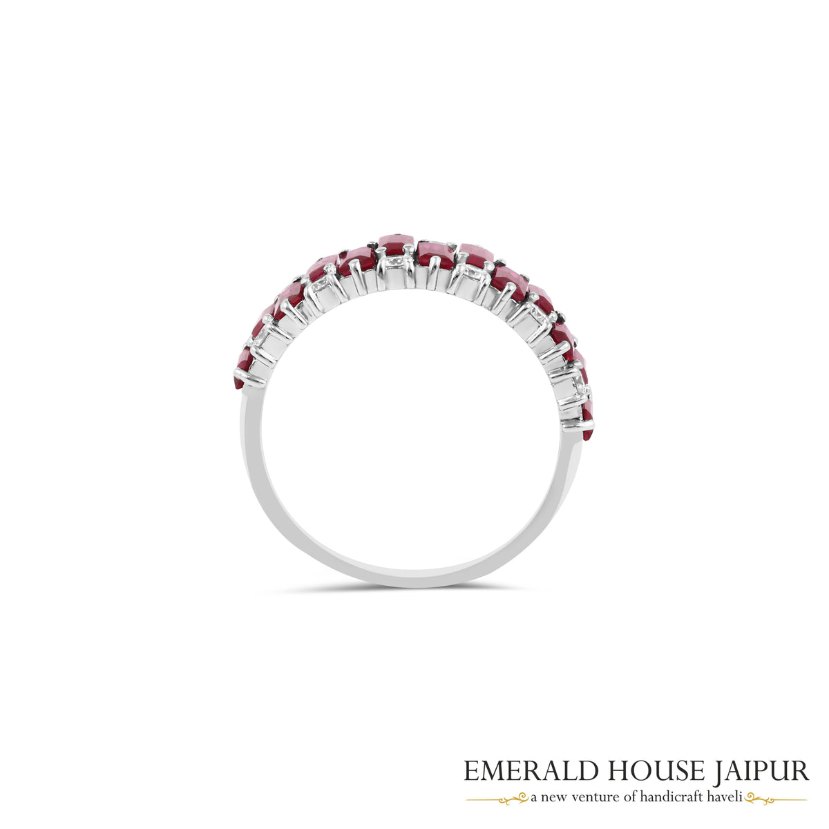 Baguette-Cut Ruby & Round Brilliant-Cut Diamond Half-Band in 18K White Gold