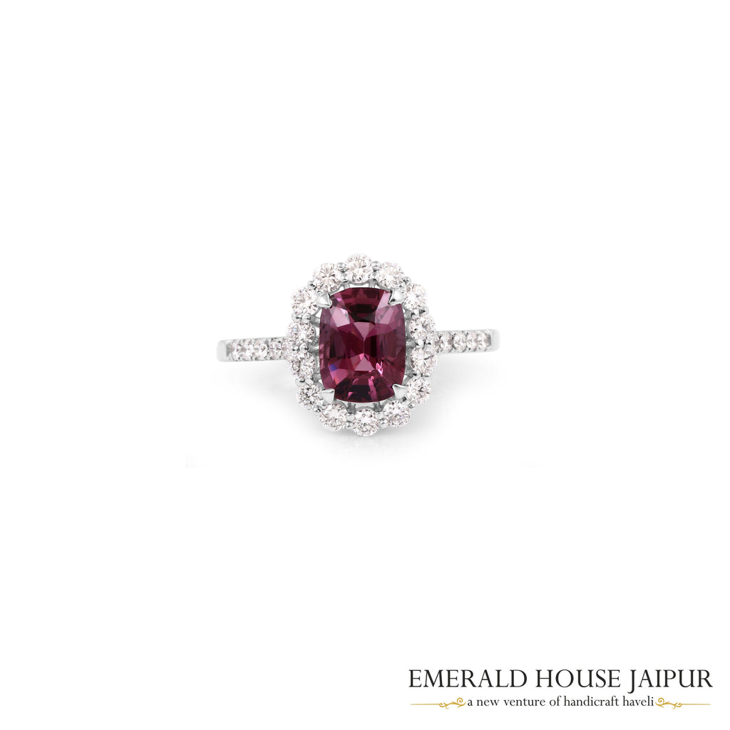 Rectangular Cushion-Cut Spinel & Diamond Halo Ring in 18K White Gold