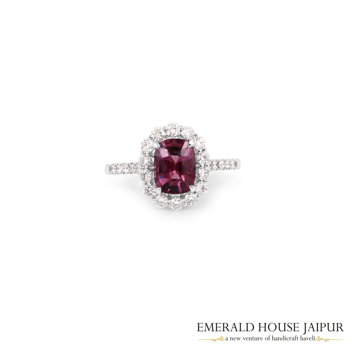 Rectangular Cushion-Cut Spinel & Diamond Halo Ring in 18K White Gold